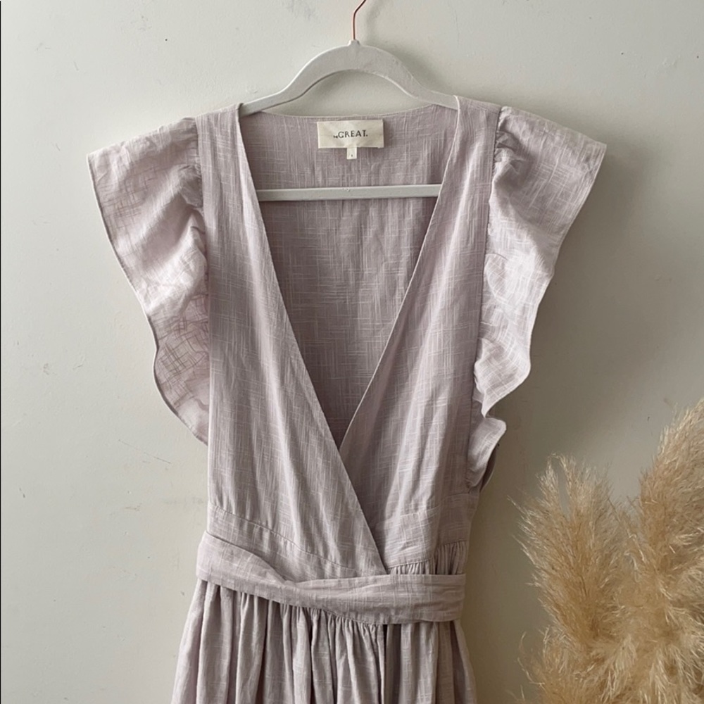 THE GREAT. Lavender Midi Dress with Ruffle Sleeves - Picture 9 of 9